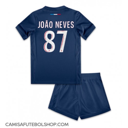 Camisa de time de futebol Paris Saint-Germain Joao Neves #87 Replicas 1º Equipamento Infantil 2024-25 Manga Curta (+ Calças curtas)